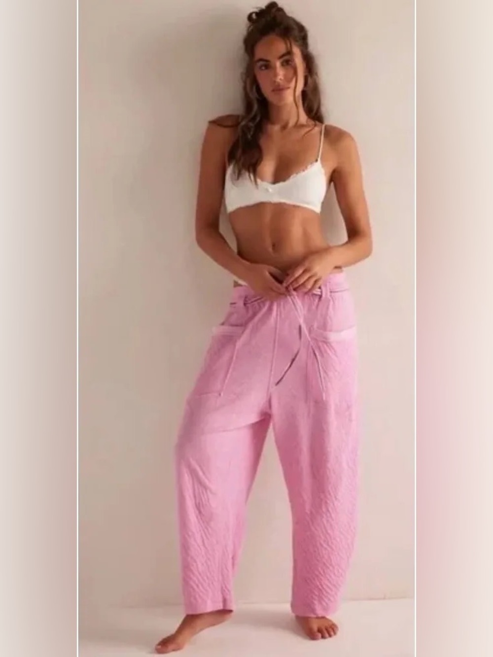 Free People Intimately Wait A Minute Barrel Pants, Pink, Size Large, Relaxed Fit